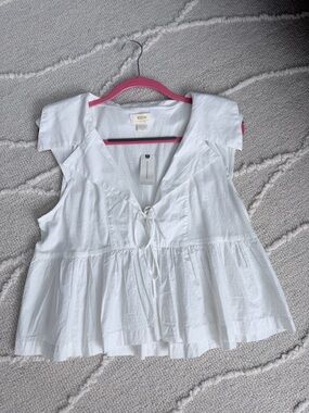 Maeve White Cotton Tie-Front Peplum Top